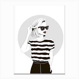 Black And White Girl With Sunglasses Canvas Print