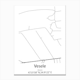 Vesele,Ukraine Minimalist Map Canvas Print