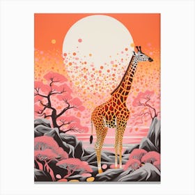 Giraffe In The Nature With Trees Pink 1 Canvas Print