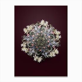 Vintage Sea Asparagus Flower Wreath on Wine Red n.0190 Canvas Print