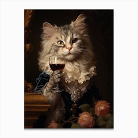 Cat Drinking Wine Rococo Style 6 Canvas Print