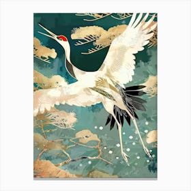 White Cranes Painting Gold Blue Effect Collage 5 Canvas Print
