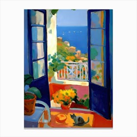 Open Window With Cat Matisse Style Amalfi Coast Canvas Print