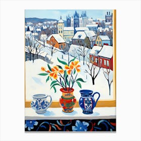 The Windowsill Of Quebec City   Canada Snow Inspired By Matisse 1 Canvas Print