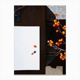 An Overhead View Of A Minimalist Still Life Art Piece On A White Border Table The Primary Subject (5) Canvas Print