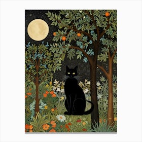 Cat In The Moonlight Style William Morris 8 Canvas Print