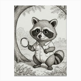 Raccoon With Magnifying Glass 5 Canvas Print