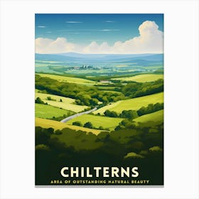 Chilterns Aonb Print English Countryside Art Chilterns Landscape Poster Uk Nature Reserve Wall Decor Hiking Trails Illustration British Canvas Print