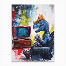 Dinosaur Watching Tv Graffiti Abstract 4 Canvas Print