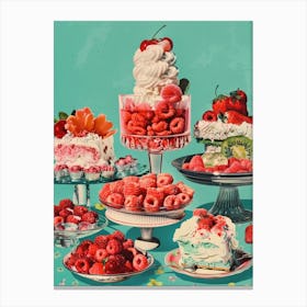 Retro Layered Strawberry Dessert Collage 3 Canvas Print