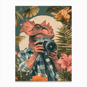 Retro Collage Dinosaur Taking A Photo On An Analogue Camera 2 Canvas Print