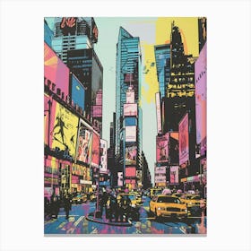 Times Square New York Colourful Silkscreen Illustration 3 Canvas Print