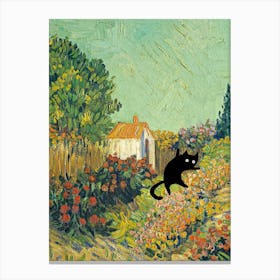 Cats In Famous Gardens Vincent Van Gogh Landscape Canvas Print