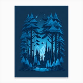 A Fantasy Forest At Night In Blue Theme 40 Canvas Print