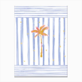 Orange Palm Blue Stripes Canvas Print