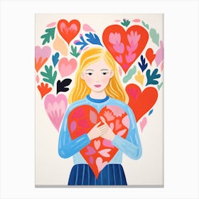 Person With Blonde Hair Holding A Heart 3 Canvas Print