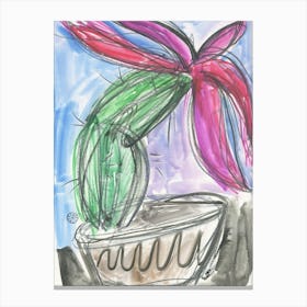 Blossoming Cactus - watercolor pencil vertical Canvas Print