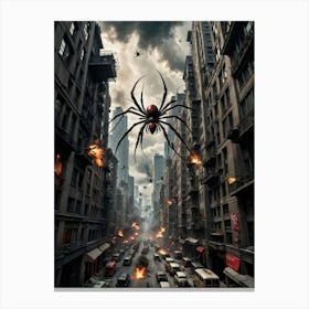 The Great Skyscraper Showdown: The Giant Spider vs. Biplanes Canvas Print