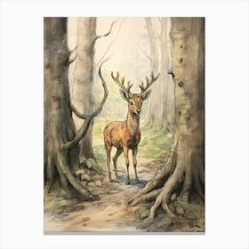 Storybook Animal Watercolour Elk 4 Canvas Print