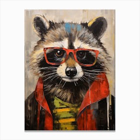 A Raccoon Wearing Glasses In The Style Of Jasper Johns 4 Canvas Print