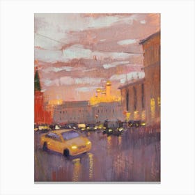 Rainy Evening In A Bustling City Canvas Print