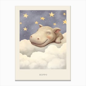 Sleeping Baby Hippopotamus Nursery Poster Canvas Print