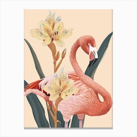 Lesser Flamingo And Canna Lily Minimalist Illustration 3 Canvas Print