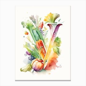 V  For Vegetables, Letter, Alphabet Storybook Watercolour 3 Canvas Print