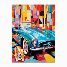 Chevrolet Corvette Vintage Car With A Dog, Matisse Style Painting 1 Canvas Print