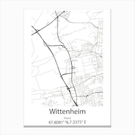 Wittenheim,France Minimalist Map Canvas Print