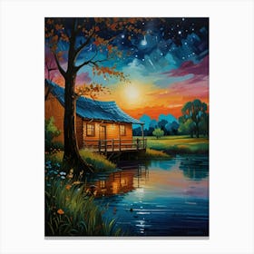 Cabin By The Lake Canvas Print