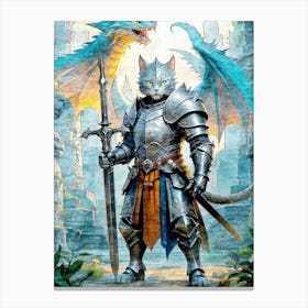 Cat Knight Of The Dragon Canvas Print