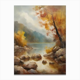 Forest Lake, Autumn Lake, Vintage Oil Painting, Farmhouse Wall Decorations, Antique Landscape, Vintage Landscape Oil Painting.4 Canvas Print