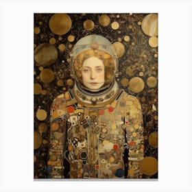 Woman Astronaut Klimt Style With Flowers 2 Canvas Print