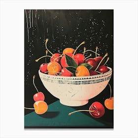 Art Deco Cherries In A Bowl Canvas Print