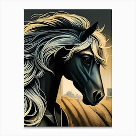 Black Horse With Long Hair Canvas Print