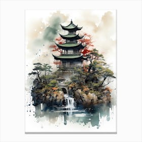 Chureito Pagoda In Yamanashi, Japanese Brush Painting, Ukiyo E, Minimal 1 Canvas Print