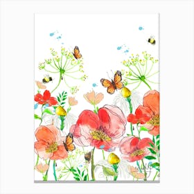 Poppies And Bees 1 Canvas Print