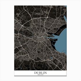 Dublin Black Blue Map Canvas Print