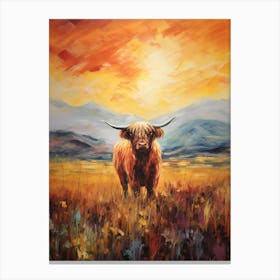 Sunset Brushstroke Impressionsim Style Painting Of A Highland Cow 4 Canvas Print