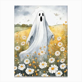 Sheet Ghost In A Field Of Flowers Painting (30) Canvas Print
