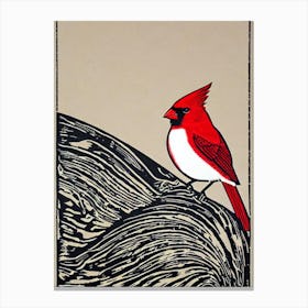Cardinal Linocut Bird Canvas Print