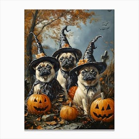 Halloween Pugs In Oil 7 Canvas Print