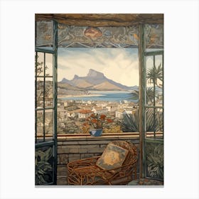 A Window View Of Cape Town In The Style Of Art Nouveau 1 Canvas Print