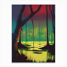 Nature Swamp Water Sunset Spooky Night Reflections Bayou Lake Canvas Print