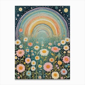 Midnight Rainbow Flowers Canvas Print