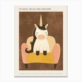 Unicorn Relaxing On The Sofa Muted Pastels 1 Poster Canvas Print