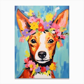 Basenji Portrait With A Flower Crown, Matisse Painting Style 4 Canvas Print