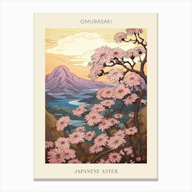 Omurasaki Japanese Aster Japanese Botanical Illustration Poster Canvas Print