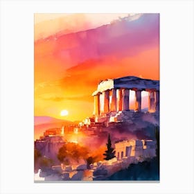 The Acropolis Watercolour Canvas Print